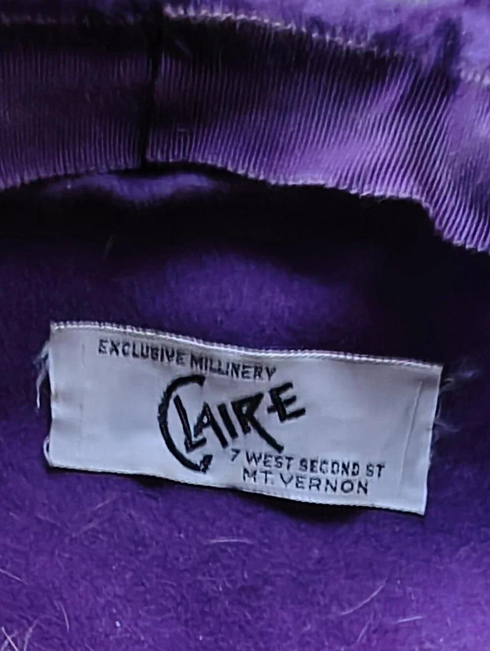 Purple Plush Hat Feathers and Jewels By Clare, Duchess Made In Italy